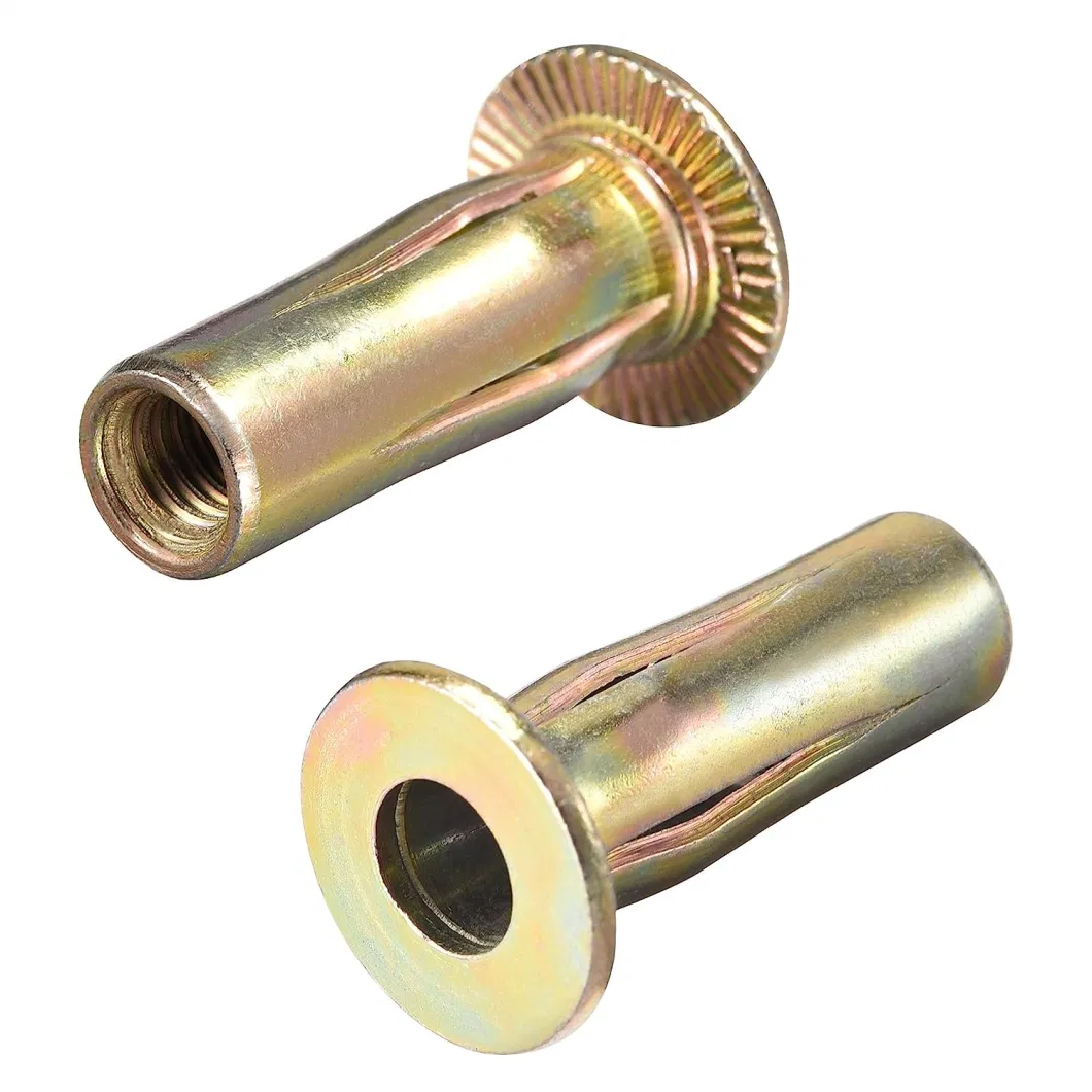 Gold Zinc Finish Pre-Bulbed Shank Threaded Insert Multi Grip Rivet Nut