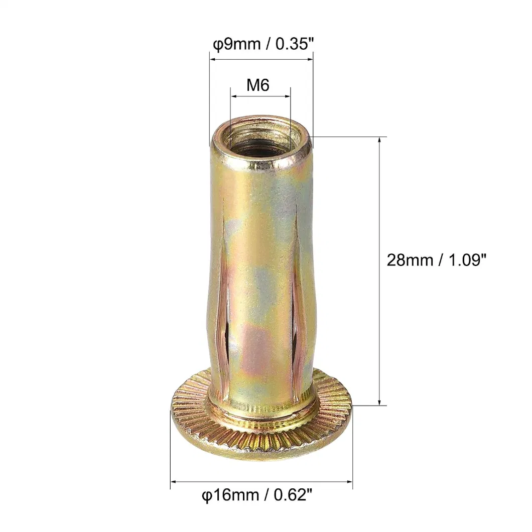 Gold Zinc Finish Pre-Bulbed Shank Threaded Insert Multi Grip Rivet Nut